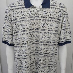 Massini Blue and White Floral Polo Shirt